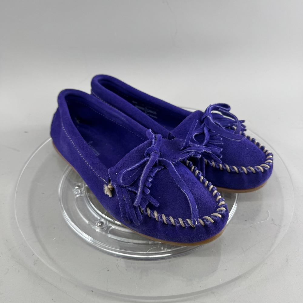 Minnetonka Womens Kilty Suede Fringe Moccasin Loafers Purple Size 6